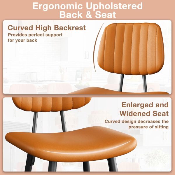 Bar Stools Set of 2, 24.6 Inch Counter Height Barstools, High Backrest Faux Leather Upholstered Counter Stools with Armless Footrest Modern Bar Chairs Tall Pub Stools for Kitchen Dining,Brown - Image 3