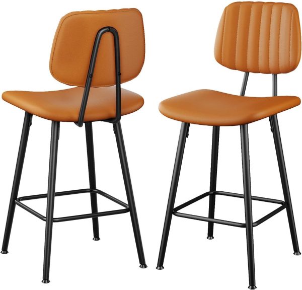 Bar Stools Set of 2, 24.6 Inch Counter Height Barstools, High Backrest Faux Leather Upholstered Counter Stools with Armless Footrest Modern Bar Chairs Tall Pub Stools for Kitchen Dining,Brown - Image 8
