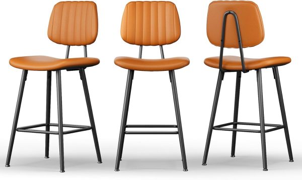 Bar Stools Set of 2, 24.6 Inch Counter Height Barstools, High Backrest Faux Leather Upholstered Counter Stools with Armless Footrest Modern Bar Chairs Tall Pub Stools for Kitchen Dining,Brown - Image 9