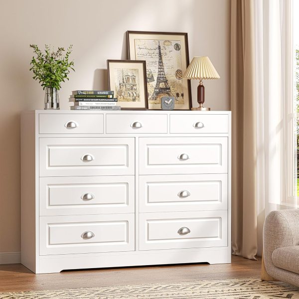 Shintenchi Dresser for Bedroom with 9 Drawers, White Dresser & Chest of Drawers Wooden Organizer with Metal Handle, Storage TV Stand for Living Room - Image 2