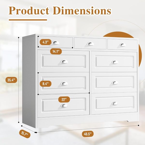 Shintenchi Dresser for Bedroom with 9 Drawers, White Dresser & Chest of Drawers Wooden Organizer with Metal Handle, Storage TV Stand for Living Room - Image 3