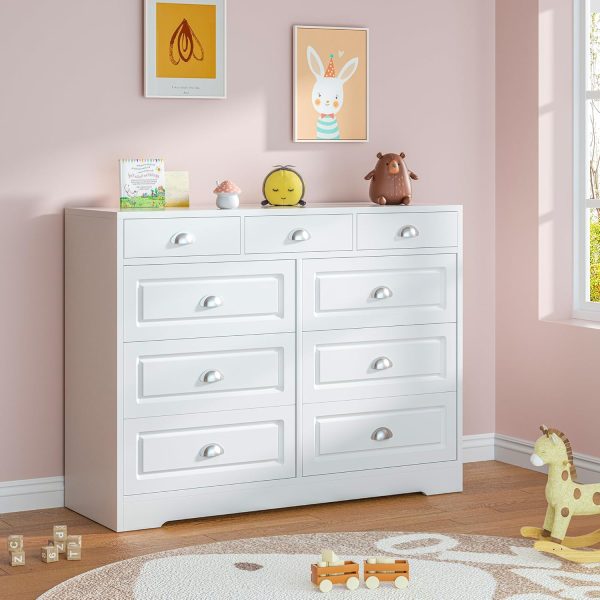 Shintenchi Dresser for Bedroom with 9 Drawers, White Dresser & Chest of Drawers Wooden Organizer with Metal Handle, Storage TV Stand for Living Room - Image 4