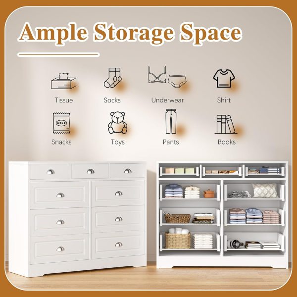Shintenchi Dresser for Bedroom with 9 Drawers, White Dresser & Chest of Drawers Wooden Organizer with Metal Handle, Storage TV Stand for Living Room - Image 6