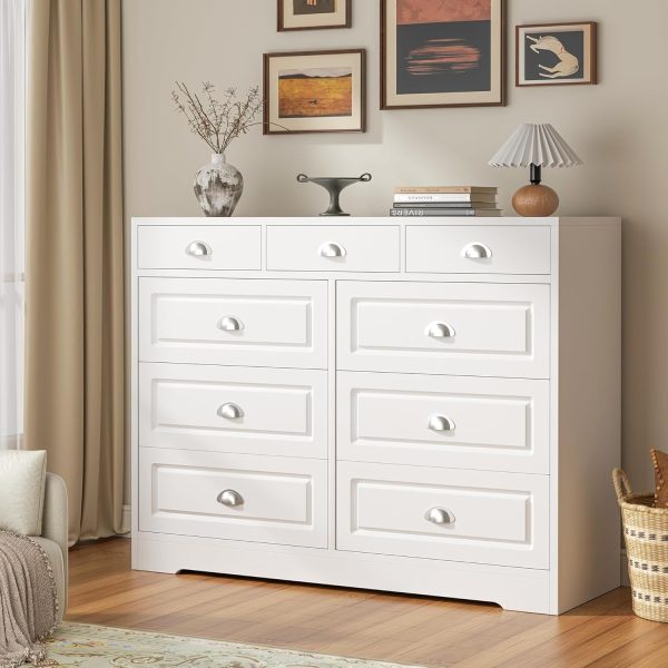 Shintenchi Dresser for Bedroom with 9 Drawers, White Dresser & Chest of Drawers Wooden Organizer with Metal Handle, Storage TV Stand for Living Room - Image 7